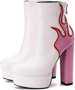 Женские ботильоны Frankie Hsu большого размера из розовой лакированной кожи с огненным дизайном, сексуальная платформа, толстый каблук, высокий каблук