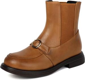 Женские ботинки Челси с перфорацией, броги с крыльями, на невысоком каблуке, с разрезами, короткие ботильоны, удобная модель на молнии EDEELVEEYS, Brown-Ws-32