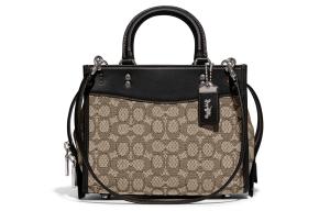 Rogue Fabric With Glove Tanned Leather Shoulder Bag, Crossbody Bag, Handbag Medium Size Women's Gray & Black COACH