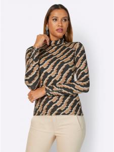 Рубашка с высоким воротом в графитово-верблюжьем узоре creation L