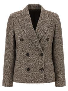 Двубортный пиджак из шелковой смеси Brunello Cucinelli, коричневый