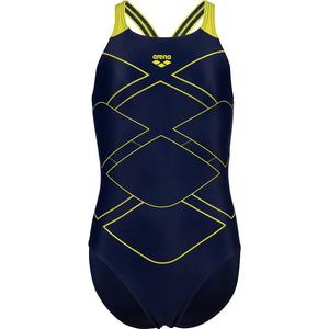 Купальник для девочек, V-образный вырез на спине, графический виол Arena, синий