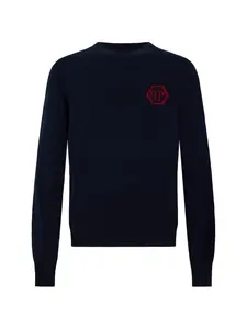 Жаккардовый свитер с круглым вырезом Philipp Plein, синий