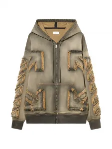 Фактурное худи на молнии со стрелой Off-White, зеленый