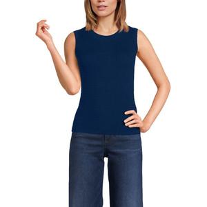 Женский свитер без рукавов с тонкой резинкой и круглым вырезом Lands' End, синий