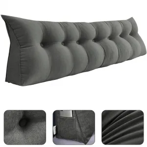 Подушка спинки кровати 200 см, бархатная подушка спинки, клиновидная подушка для изголовья кровати, моющаяся подушка для чтения, подушка для поддержки поясницы, подушка для поддержки шеи для кровати и дивана, серая DazHom