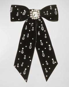 Украшенная бархатная заколка Alva с бантом Jennifer Behr, цвет Black