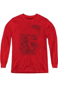 Футболка с длинным рукавом "Супермен в городе" для детей Gildan, красный