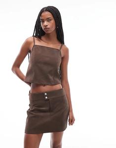 Укороченный топ шоколадного цвета из фактурной кожи ASOS DESIGN Mix &amp; Match с открытой спиной