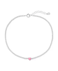 Теннисный браслет на лодыжку из стерлингового серебра с эмалевым сердцем и фианитами - розовый Simona, pink