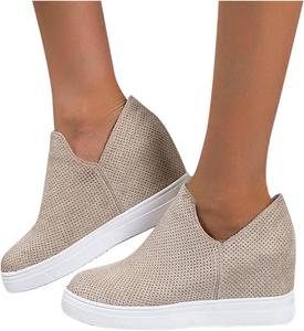 Женские кеды ZBYY на платформе с скрытым каблуком и танкеткой, текстильные ботильоны, модные кроссовки для ходьбы, легко надеваются, дышащие, Khaki 5.5
