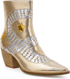 Женские ковбойские сапоги Western Star Studden, ковбойские сапоги для девушек с заостренным носком и невысоким каблуком стойкой Beast Fashion, Gold