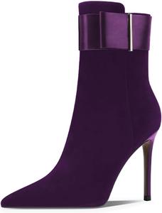 Женские элегантные ботильоны Zszszsu с острым носком, шпилькой и боковой молнией, с ремешком и пряжкой, сексуальные короткие ботинки на высоком каблуке для платья, осенние, размеры 4-16 US, Purple