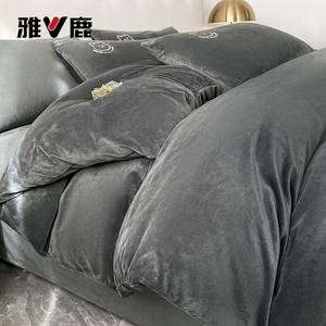 Yalu Пододеяльник 180х220 см, молочный вельвет, двусторонний, с рисунком медведя, темно-серый