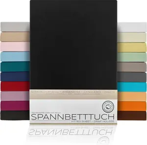 Простыня на резинке BEAUTEX из гребенного хлопка, трикотаж премиум-класса 160 г/м², размер и цвет на выбор, 180x200 см, черная, тип матраса: наматрасник Beautex GmbH