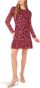 Женское платье с длинными рукавами, завязками на талии и сборками CeCe, Rich Black