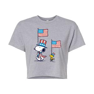 Укороченная футболка с флагом March для юниоров Peanuts Snoopy & Woodstock Licensed Character, серый