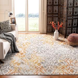 Ковер SAFAVIEH, 122 x 183 см, Madison Collection, Cream & Orange, дизайн Boho Chic Distressed, не линяет и прост в уходе, идеален для помещений с высокой проходимостью: прихожая, гостиная, спальня (MAD608K)