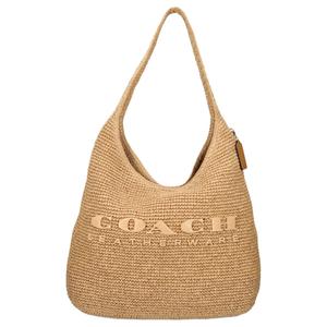 COACH Бруклинская большая плетёная женская сумка через плечо бежевого цвета