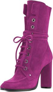 Женские изящные ботильоны с круглыми носками, ремешками и застежкой на щиколотке, массивный высокий каблук, шнуровка, модные туфли для вечеринок, размер 4-16 США Wansseny, Fuchsia