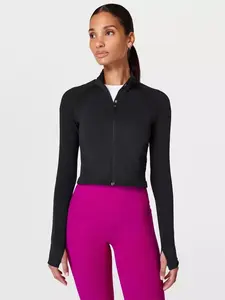 Топ Sweaty Betty Athlete Crop Seamless Zip Up Gym, черный