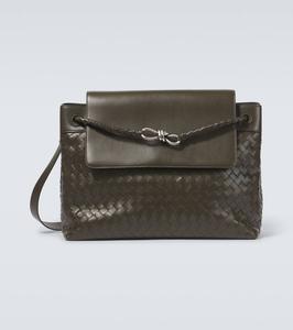 Сумка-почтальон Andiamo Large из кожи Bottega Veneta, Kaki-Vintage Silver