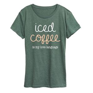 Женская футболка с графическим рисунком Iced Coffee Love Language, цвет Heather Green