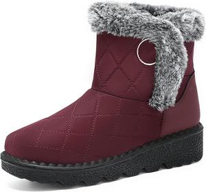 Женские водонепроницаемые зимние снежные ботинки с теплой меховой подкладкой, удобные, легкие, на липучке, уличные, нескользящие ботильоны HDFDB, Red