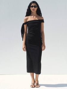 Платье без бретелей с асимметричным бантом Mango, Black