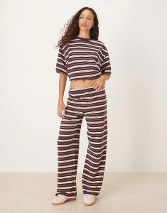 Широкие брюки ASOS DESIGN с текстурированной полоской в ​​шоколадную полоску