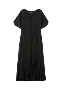 Длинное трикотажное платье с запахом и юбкой с воланами Sheego, черный