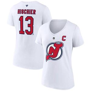 Женская футболка Fanatics с логотипом Nico Hischier, белая футболка New Jersey Devils Special Edition 2.0 с именем и номером и v-образным вырезом Fanatics