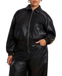 Женская куртка-бомбер из искусственной кожи с плетением корзинка ELOQUII, Black onyx