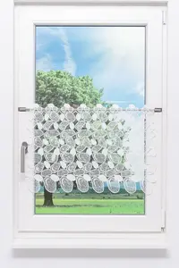 Штора кафе Плауэнское кружево - галька (Ш х В) 64см*45см белая Plauener Spitze