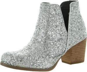 Ботильоны на высоком каблуке Fiera V-образного выреза, блестящие женские ботинки с миндальным носком, платье с каблуком-блоком 2-3/4 дюйма Not Rated, Silver