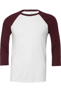 Мужская бейсбольная футболка с рукавом 3/4 из холста BELLA + CANVAS, белый/бордовый