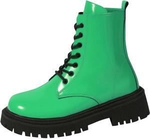 Женские ботильоны с шнуровкой, с круглым носком, с нескользящей подошвой и массивным каблуком, повседневные модные ботинки на осень и зиму, короткие ботильоны Generic, Green