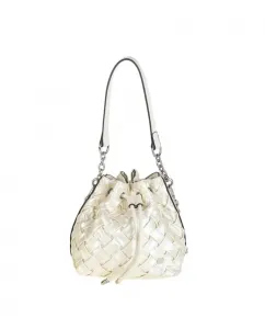 Женская сумка через плечо среднего размера из плетеного жемчужного полиуретана Volum, бежевый