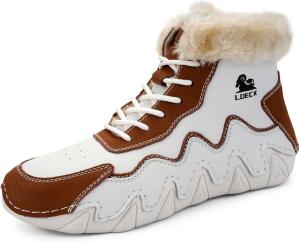 Водонепроницаемые ботильоны на шнуровке для женщин, теплые зимние ботинки с меховой подкладкой, ручная работа, кожаные, повседневные, нескользящие, дышащие чукка-ботинки для прогулок, походов и вождения Boxpopla, Brown-Fur Lined