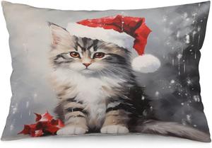 MaSiledy Наволочка с принтом кота в шапке Санты, двусторонняя печать, потайная молния Pattern-3