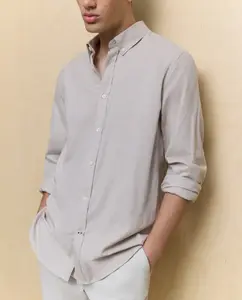 Мужская однотонная рубашка с длинным рукавом Easy Wear, бежевый