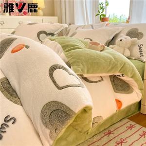 Yalu Пододеяльник 180х200 см, молочный вельвет, двусторонний флис, цвет Green Mood