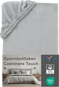 Простыня на резинке DreamScience Cashmere Touch 140x200 - 160x200 см, серебристая, для матрасов высотой до 22 см - бархатистая, мягкая и теплая простыня на резинке NYVI