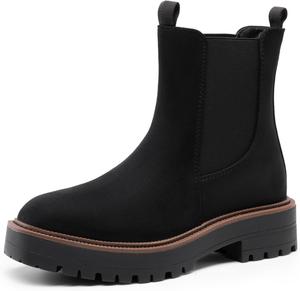 Женские ботильоны DREAM PAIRS Челси с квадратным носком, низким каблуком и платформой для осени, Black-Suede