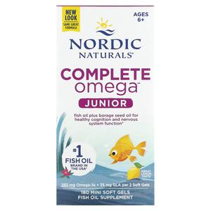 Nordic Naturals Complete Omega Junior для детей от 6 лет и старше, 180 мягких мини-желатиновых капсул с лимоном