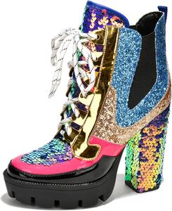 Женские ботинки Cape Robbin Nell на высоком каблуке с блестками и пайетками - платформенные челси на массивном каблуке с блестящим язычком и пяткой - стильные блестящие ботильоны для женщин, Mermaid