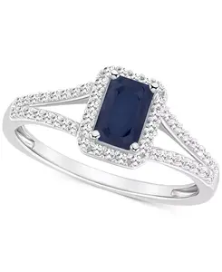 Кольцо с изумрудом (1/2 карата tw) и бриллиантом (1/4 карата tw) из стерлингового серебра (также с рубинами и сапфирами) Macy'S, sapphire