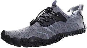 Мужские водные туфли с голой стопой, быстро сохнущие походные туфли для походов по рекам, пляжа, нескользящие аква-туфли, легкие уличные плавательные туфли, кроссовки для трейл-раннинга и серфинга Qacksv, серый