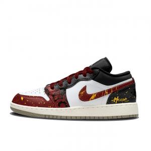 Jordan Air 1 Fiery Swift Shadow Slip Resistant Abrasion Resistant низкие детские баскетбольные кроссовки Black Red