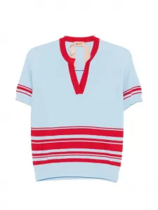 Топ в полоску с V-образным вырезом Nº21, синий